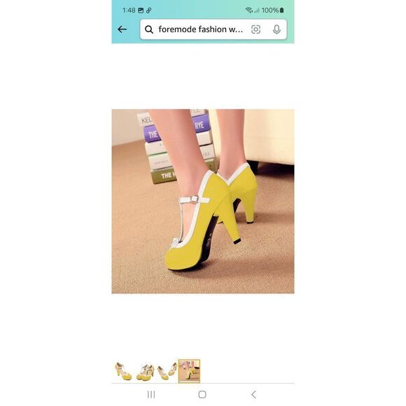 New 10.5 Foremode Yellow White High Heel Mary Jane Platform Pump Dress S… - Picture 4 of 10